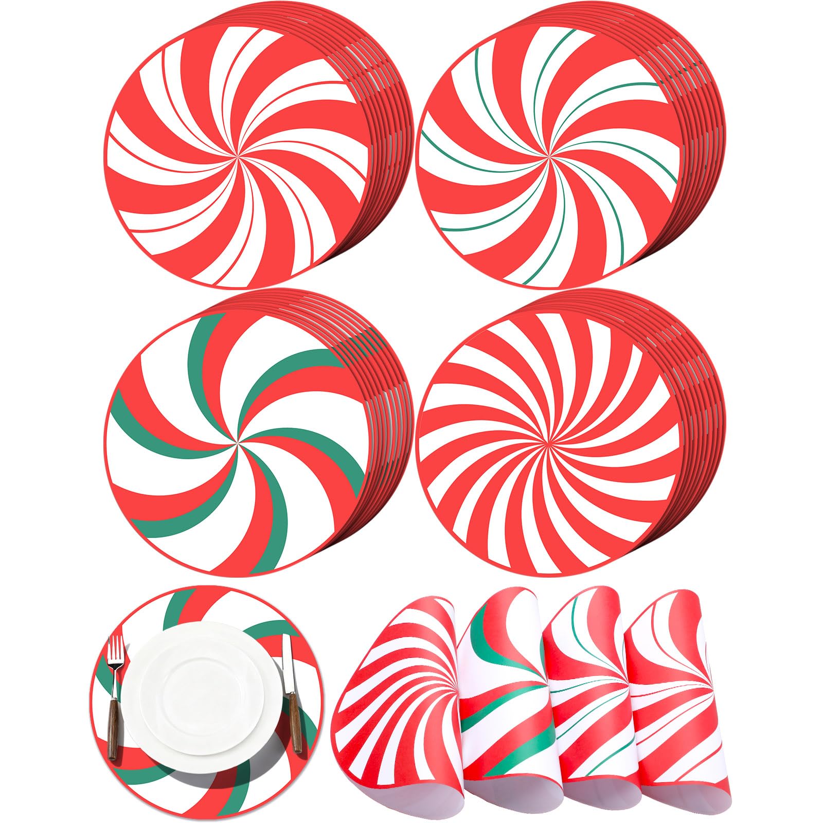 Manteles Gandeer navideños de menta con rayas para embellecer la mesa