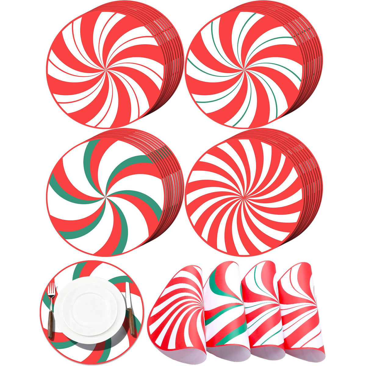 Manteles Gandeer navideños de menta con rayas para embellecer la mesa