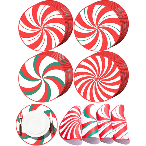 Manteles Gandeer navideños de menta con rayas para embellecer la mesa