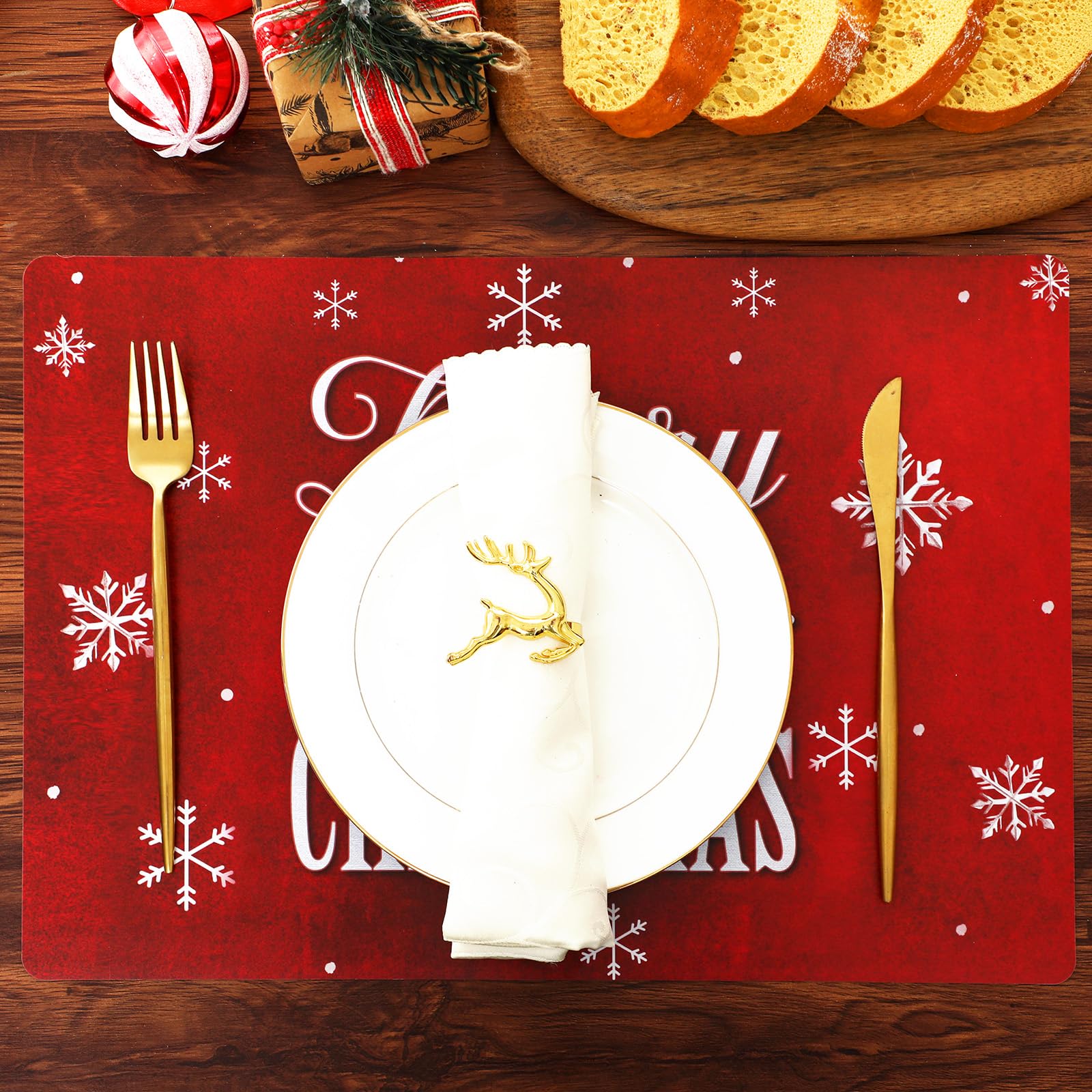Manteles navideños vintage de Gandeer con detalles invernales para ambiente cálido.