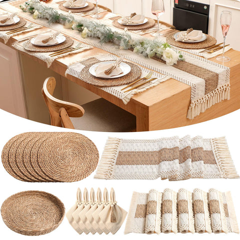 Manteles redondos boho de Gandeer para proteger la mesa y decorar.