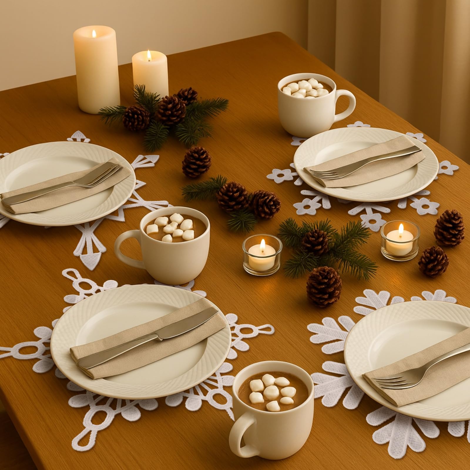 Uso en interiores con vajilla: mantel decorativo de Gandeer.