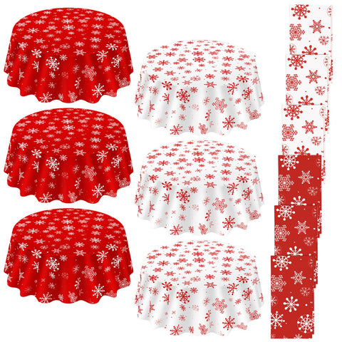 Mantel Ganeen con copos de nieve rojos, protege la mesa y crea ambiente festivo.