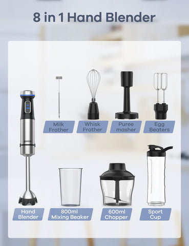 Ganiza batidora de inmersión accesorios 8 piezas para mezclar, picar y espumar.