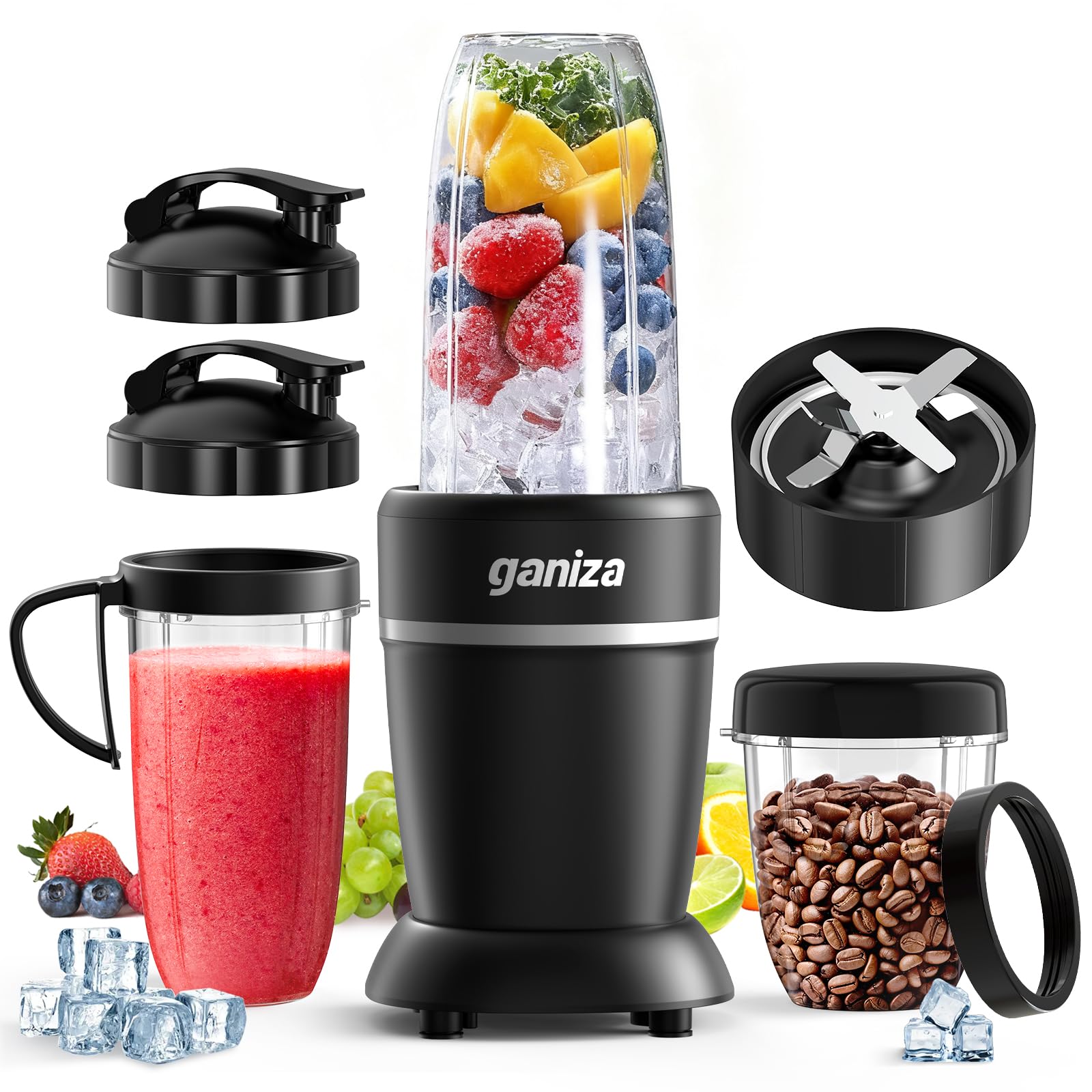 Ganiza batidora con 6 cuchillas de acero inoxidable para mezclas suaves y hielo picado