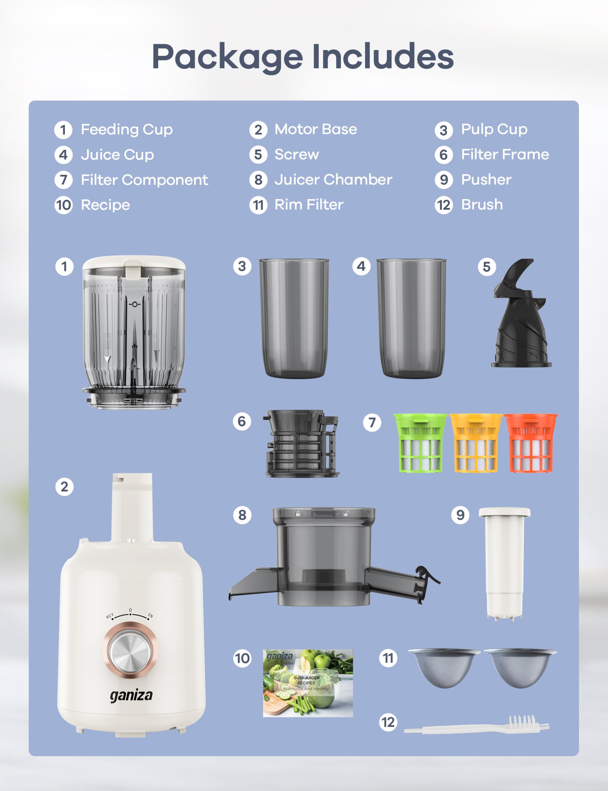 Ganiza jugo por lotes con capacidad de 1,3 litros.