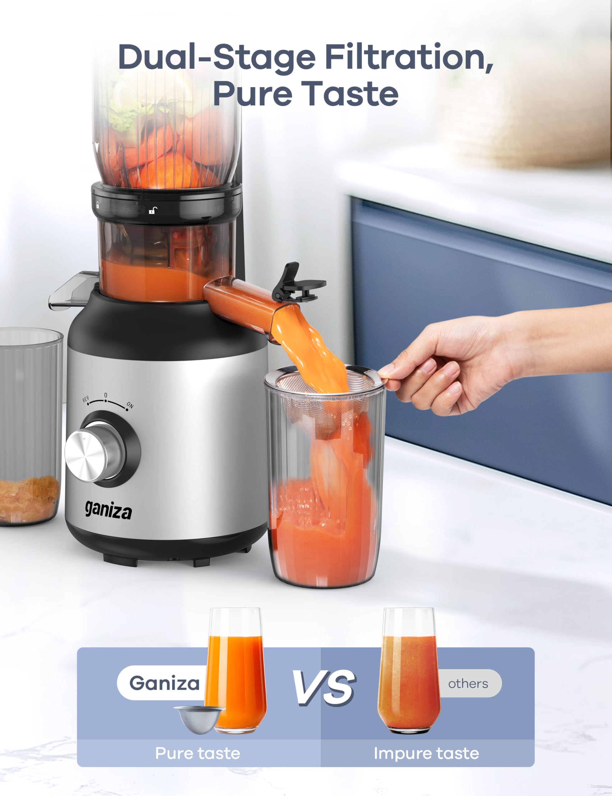 Licuadora Ganiza Prensa Fría de 4,3 pulgadas, diseño compacto para cocinas pequeñas
