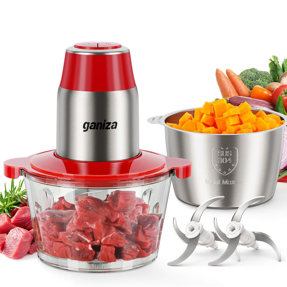 Ganiza procesador de alimentos con vaso de cristal de 8 tazas, ideal para picar verduras.