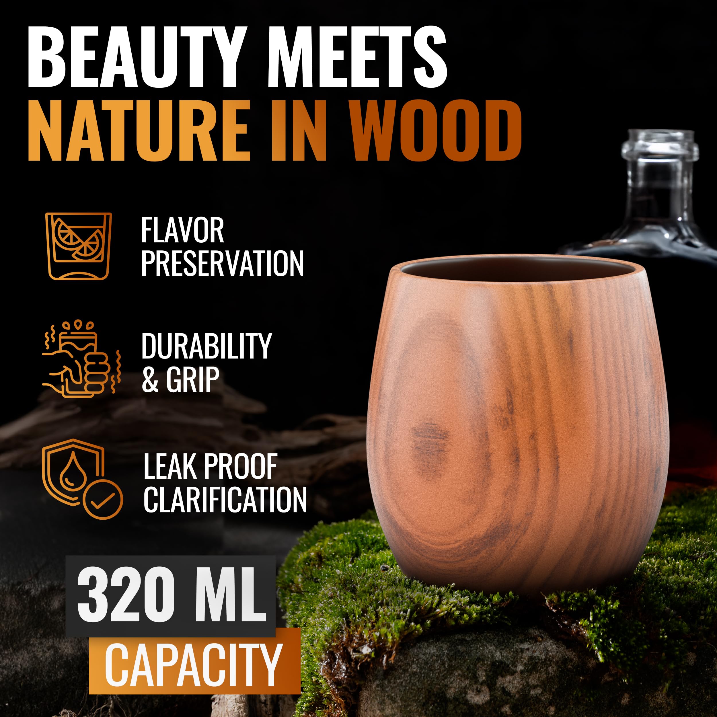 Vaso Garderie para bourbon, madera carbonizada, disfruta cada sorbo.
