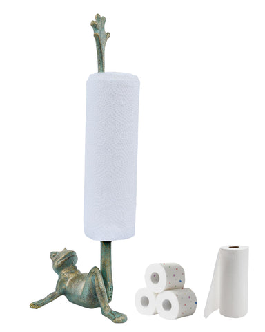 Gardmate porta-rollos Rana dorada-verde, vista frontal: añade encanto decorativo y acceso cómodo al papel.