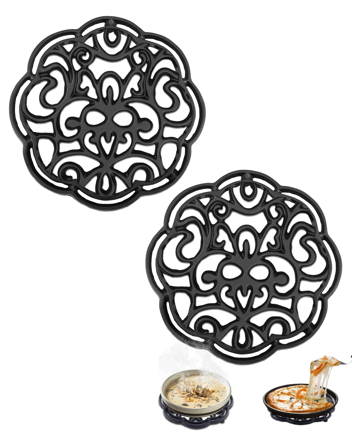 Gardmate posavasos de hierro fundido con flor negra protege superficies.