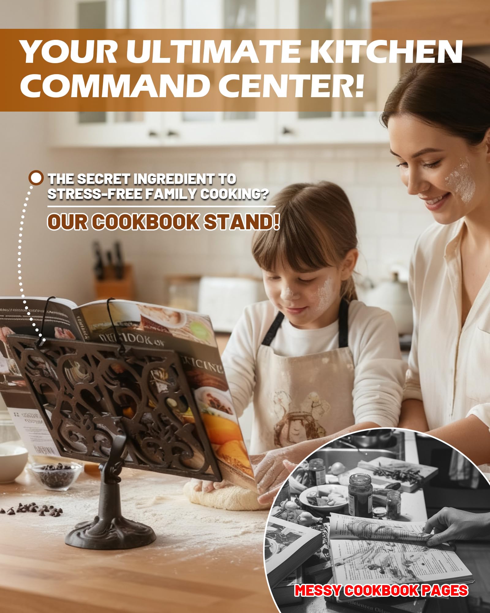 Gardmate, soporte-recetas-ajuste-ergonomico: lectura cómoda y manos libres al cocinar.