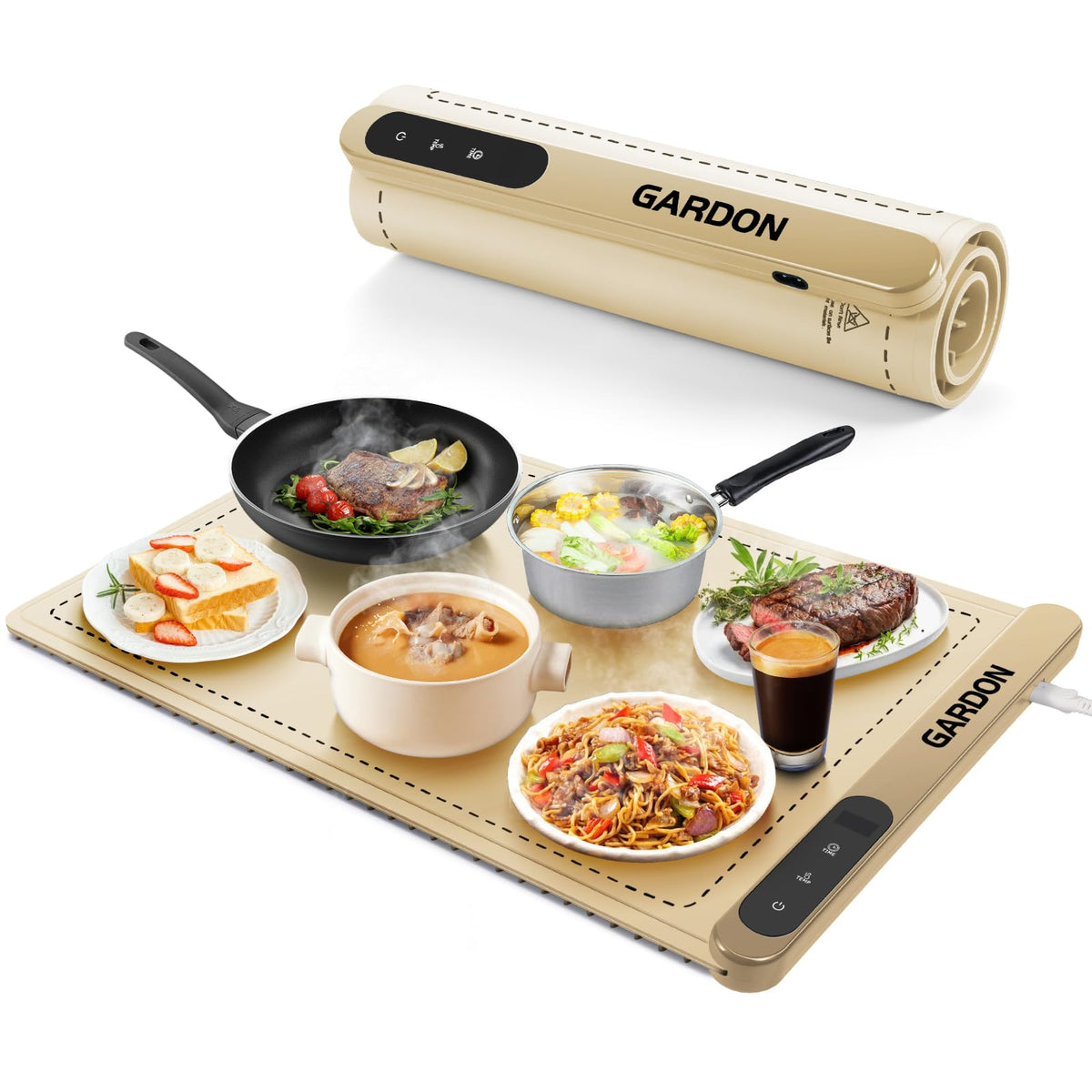 Gardon manta-caliente-alimentos sobre superficie, mantiene platos calientes en buffets.