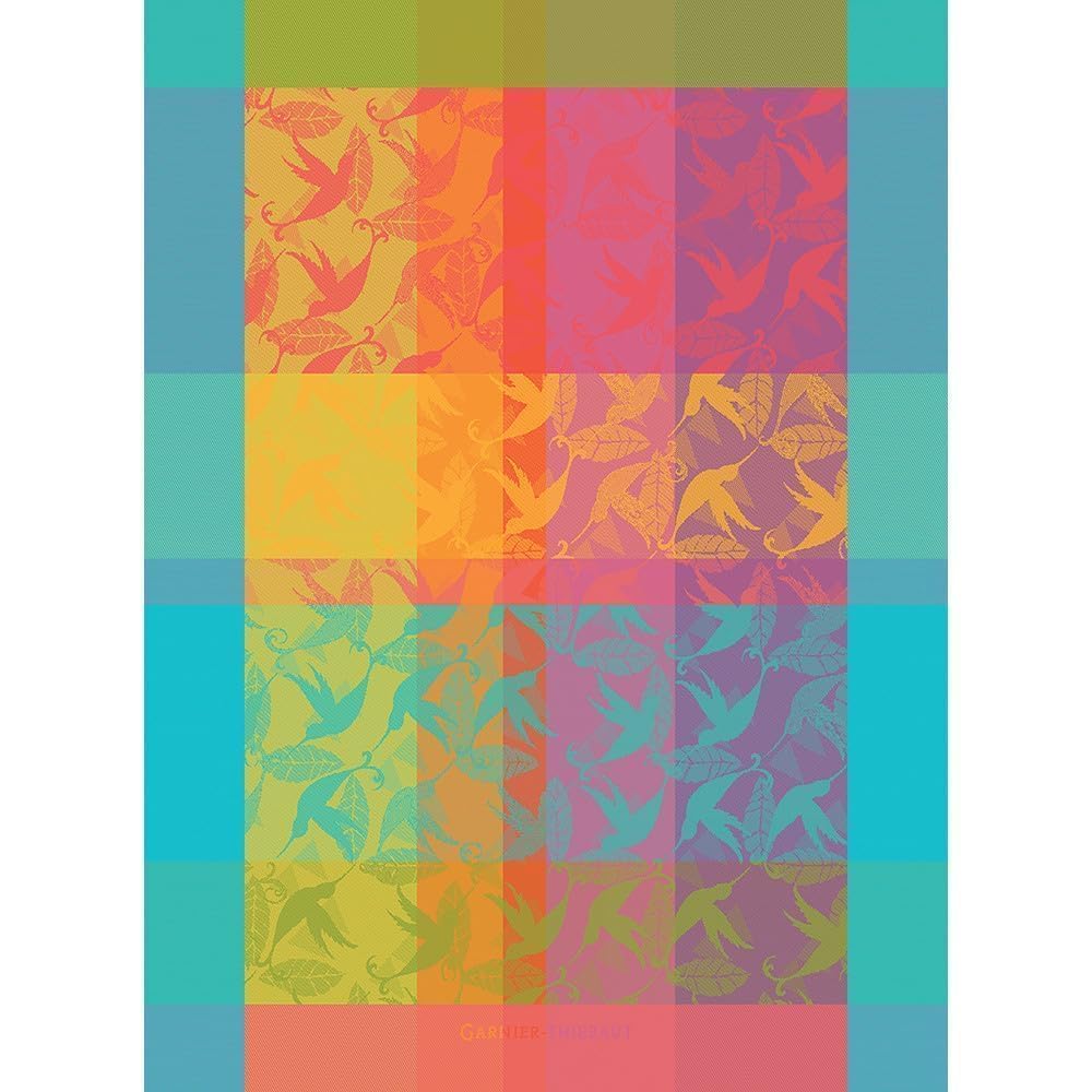 Garnier-Thiebaut Mille Colibris: toalla de cocina con damasco jacquard y colibríes.