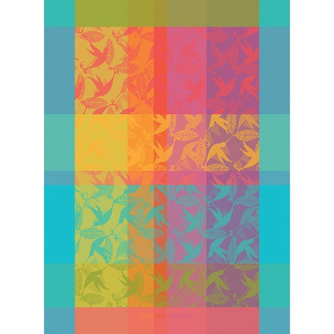 Garnier-Thiebaut Mille Colibris: toalla de cocina con damasco jacquard y colibríes.