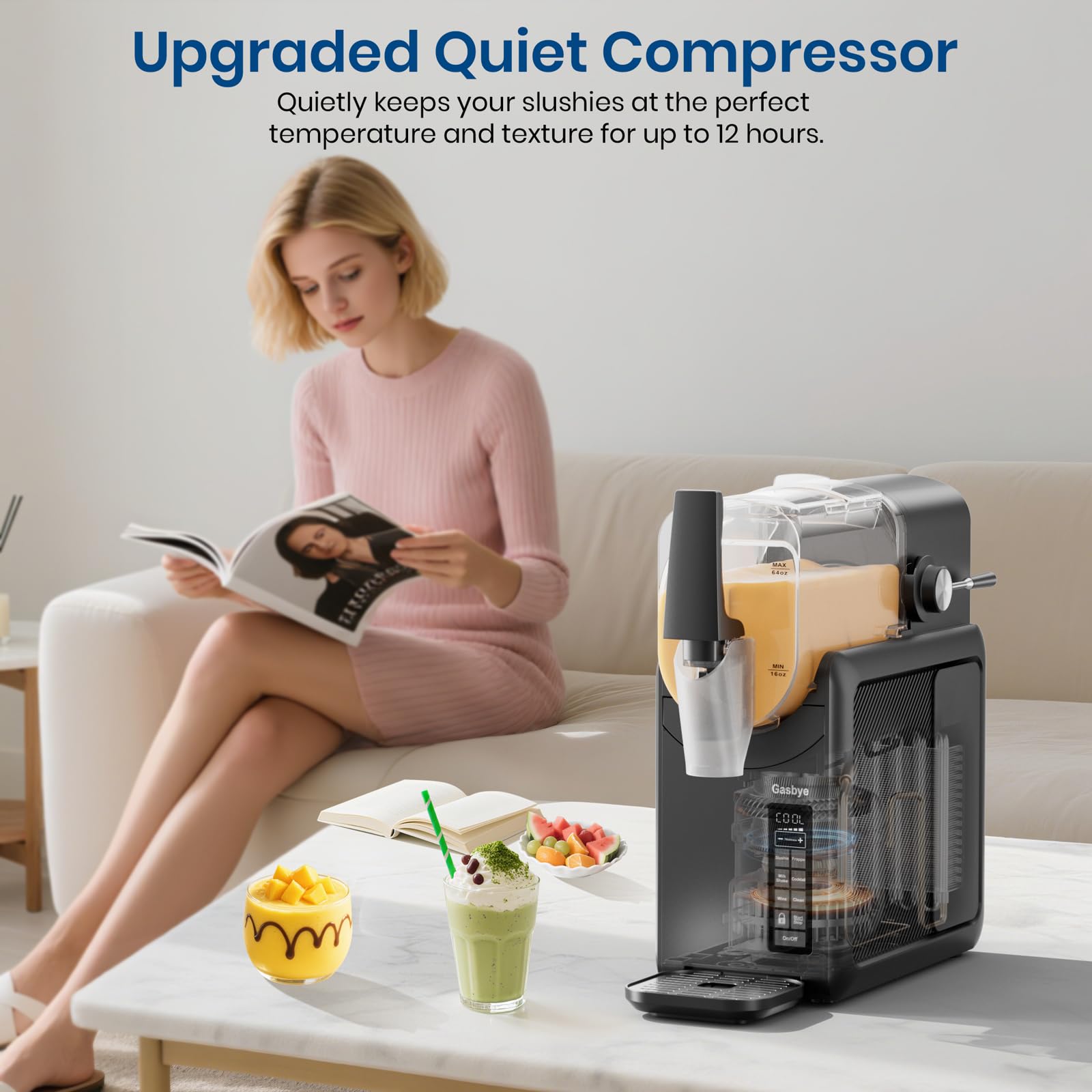 Gasbye slushie diseño compacto en negro para cocinas modernas.