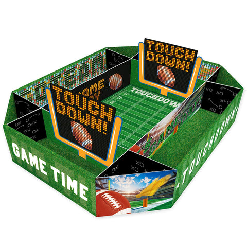 Bandeja Gatherfun para fiesta en estacionamiento, ideal para servir snacks de fútbol con estilo.