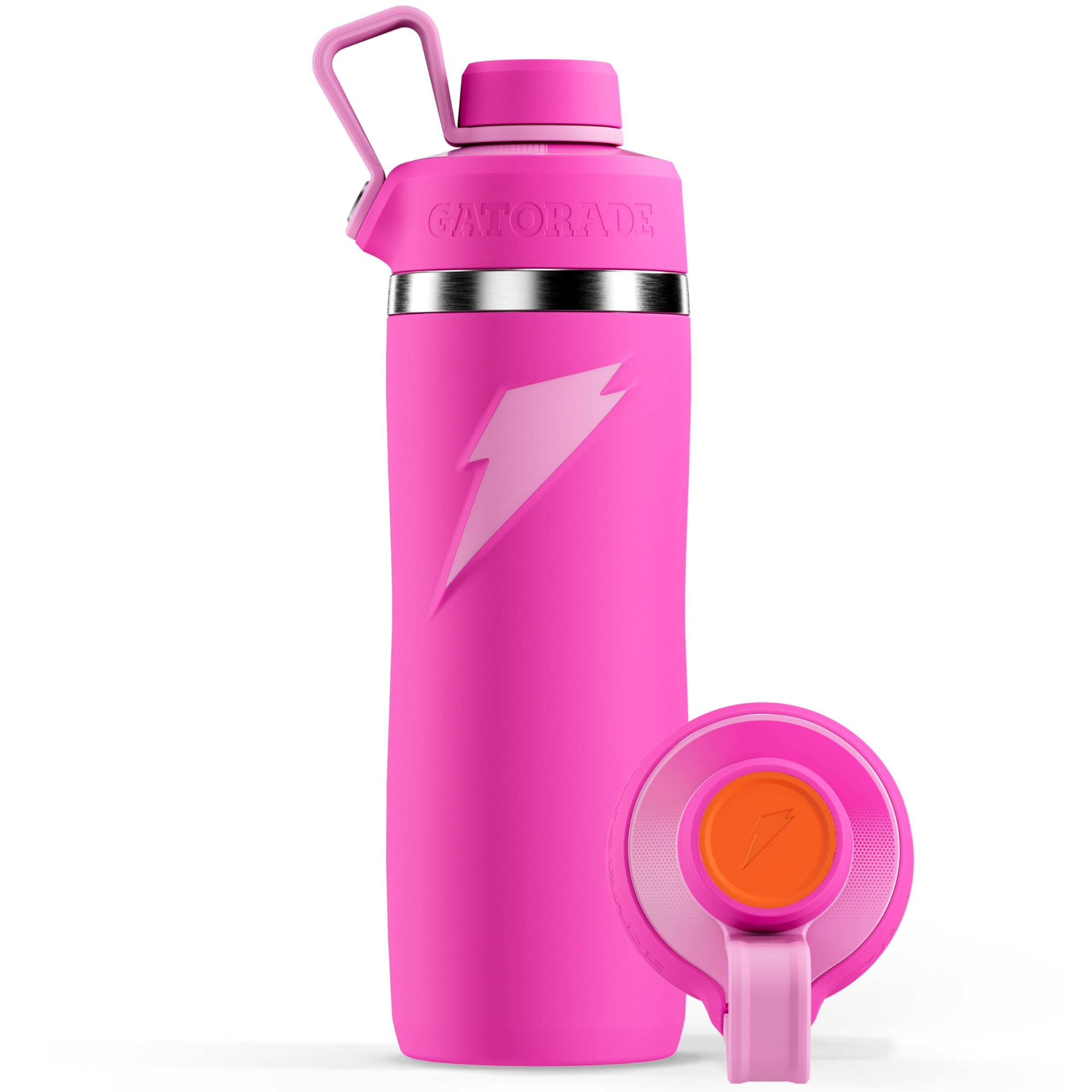 Botella Gatorade Overtime rosa de acero inoxidable 22 oz para hidratación diaria.