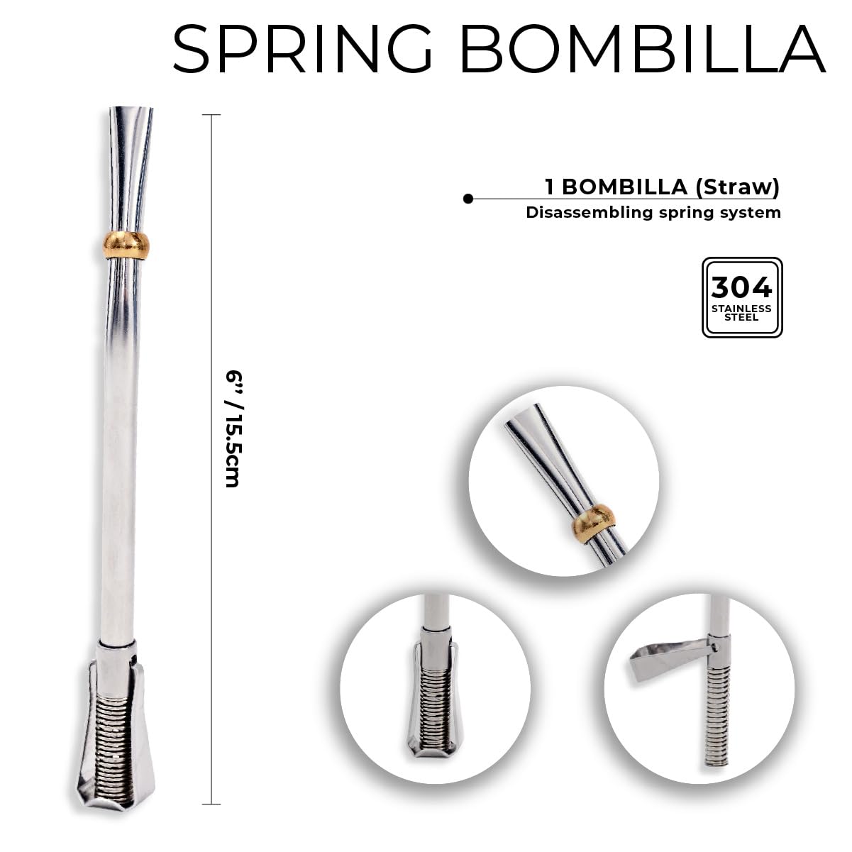Detalle del sistema de resorte desmontable que facilita la limpieza de la bombilla GAUCHO-MARKET.