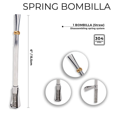 Detalle del sistema de resorte desmontable que facilita la limpieza de la bombilla GAUCHO-MARKET.