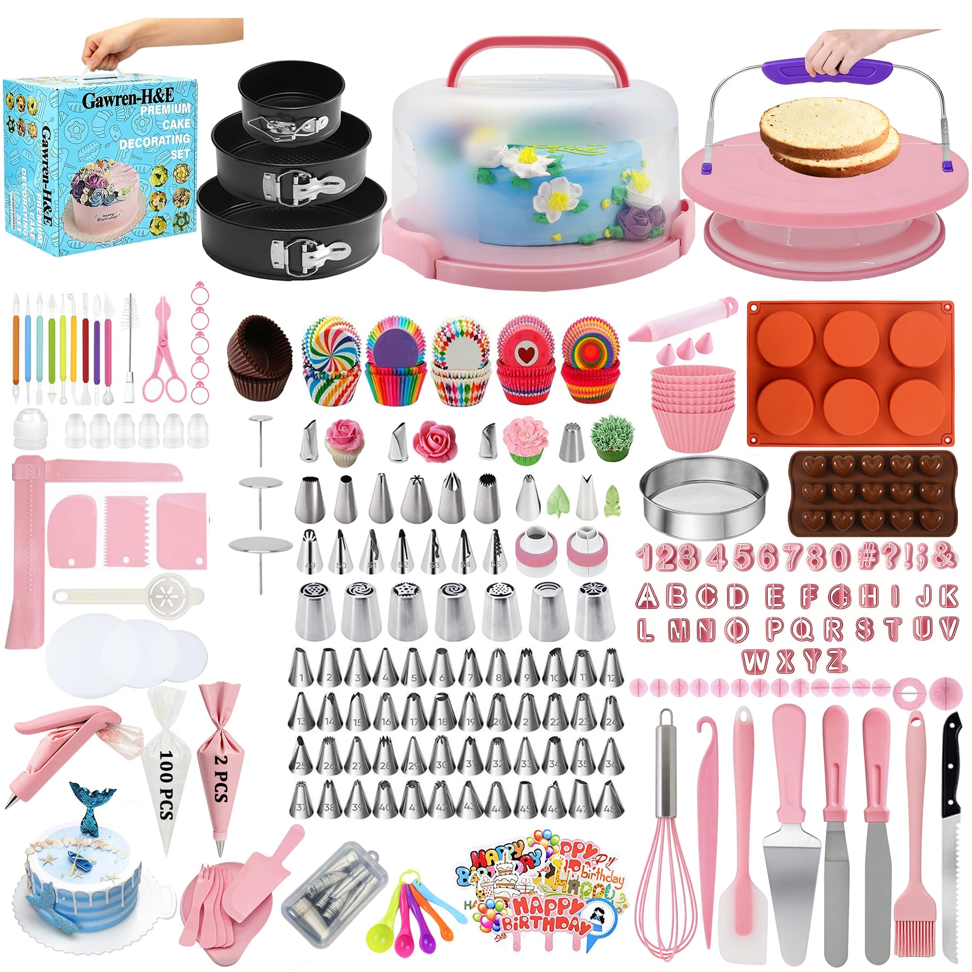 Gawren-H&E kit-decoracion-torta-678-piezas, ideal para crear tortas vistosas en casa.