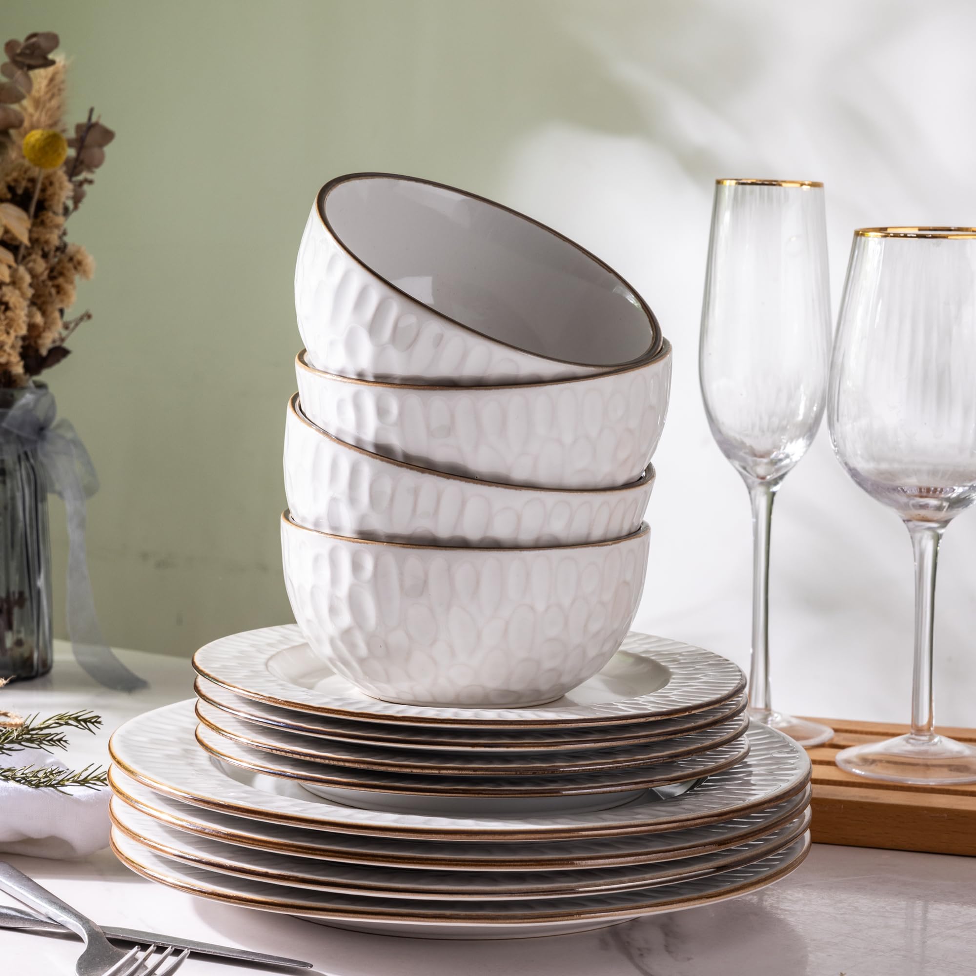 GBHOME cuencos cerámicos blancos con relieve aptos para microondas