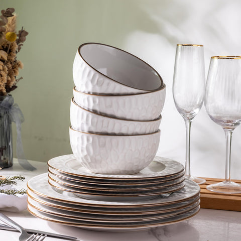 GBHOME cuencos cerámicos blancos con relieve aptos para microondas