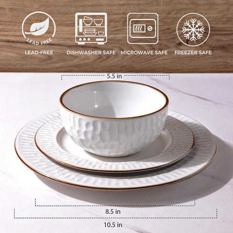 GBHOME platos blancos con relieve y borde oscuro para uso diario