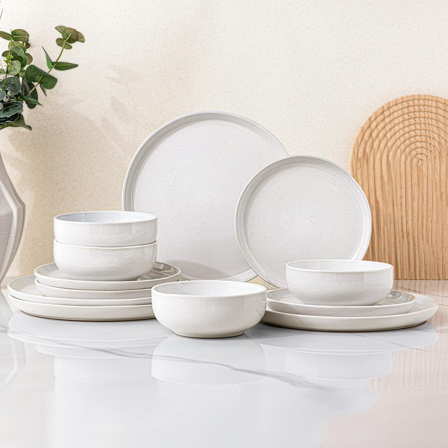 GBHOME set cerámico 12 piezas en mesa, vajilla ideal para comidas familiares
