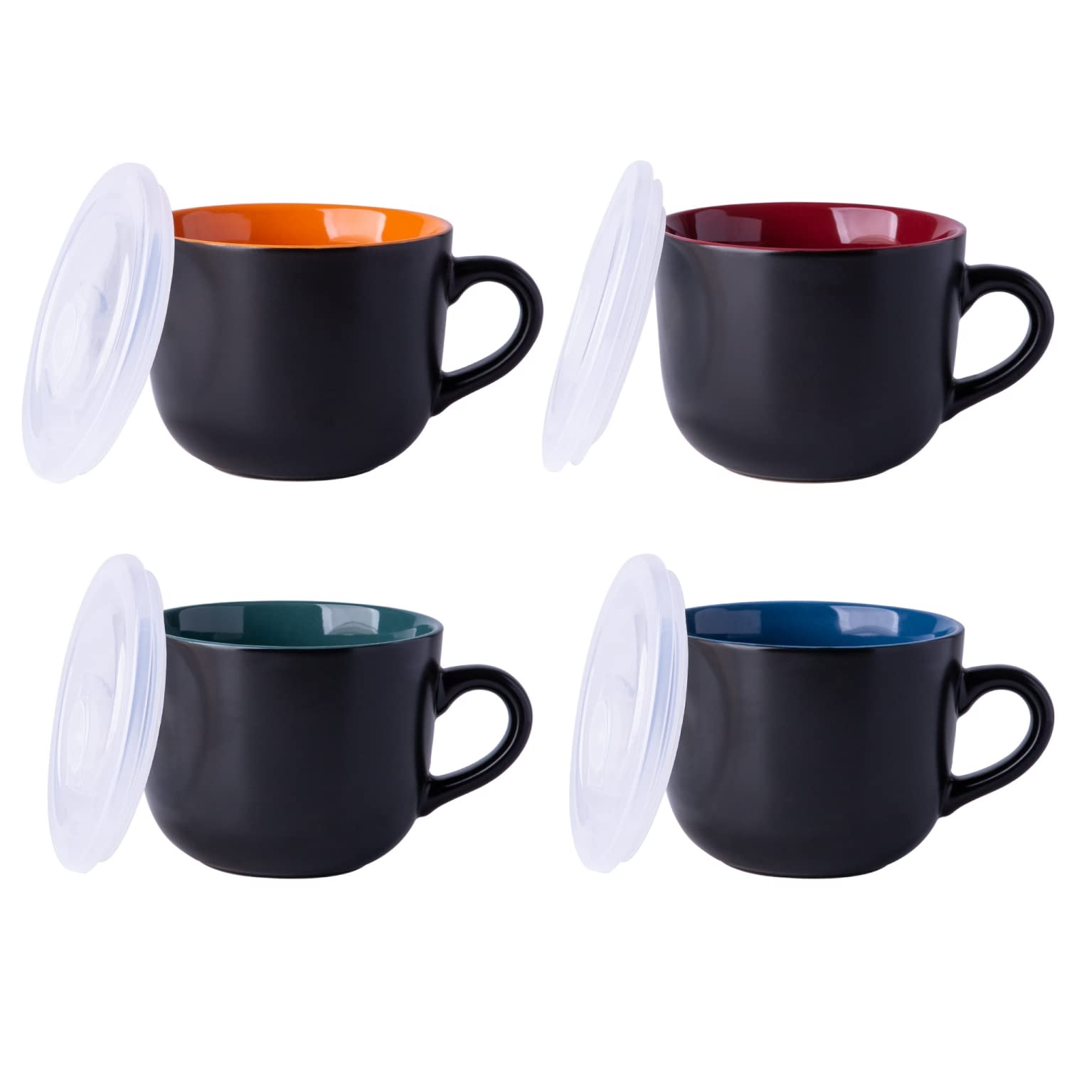 GBHOME tazas sopa cerámica con tapa 24oz, set de 4, ideales para café y sopa.