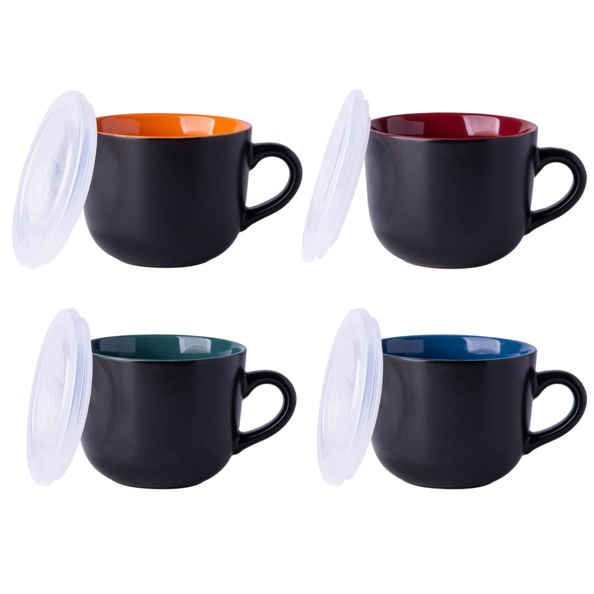 GBHOME tazas sopa cerámica con tapa 24oz, set de 4, ideales para café y sopa.