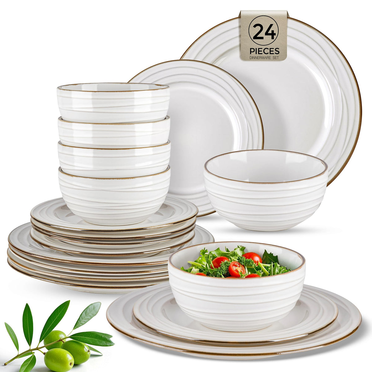GBHOME vajilla cerámica 24 piezas con relieve para mesa elegante