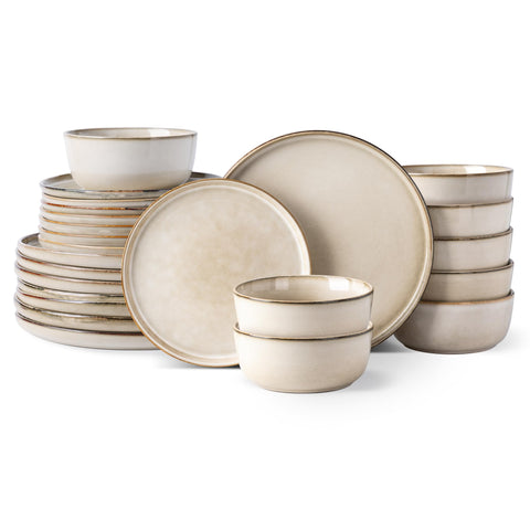 GBHOME vajilla cerámica para 8, plato de 10,5 pulgadas en tono capuchino, ideal para cenas elegantes