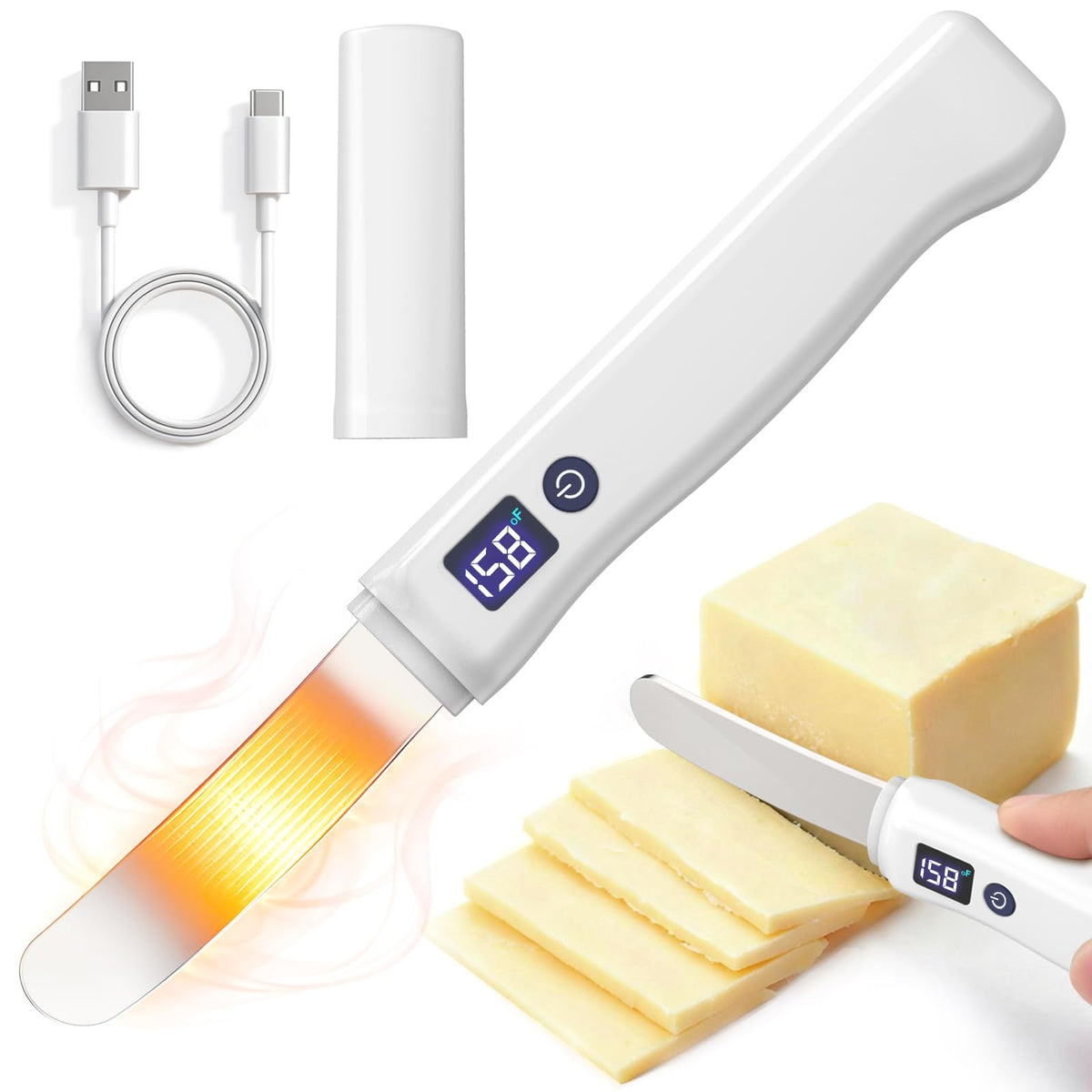 Cuchillo caliente para mantequilla GBOJI con control de temperatura para untar suave.