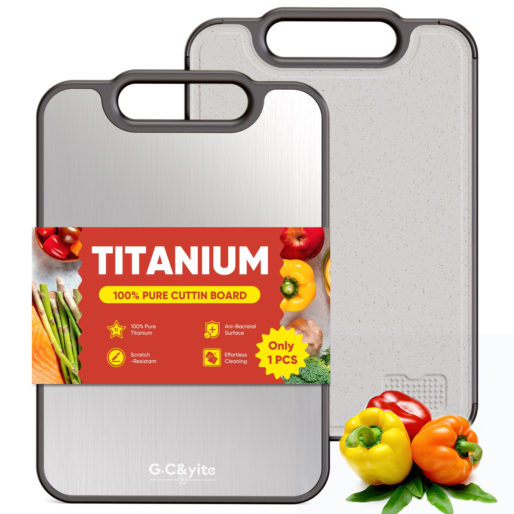 G.C&yite tabla de corte titanio con superficie dual para carne, higiene y seguridad