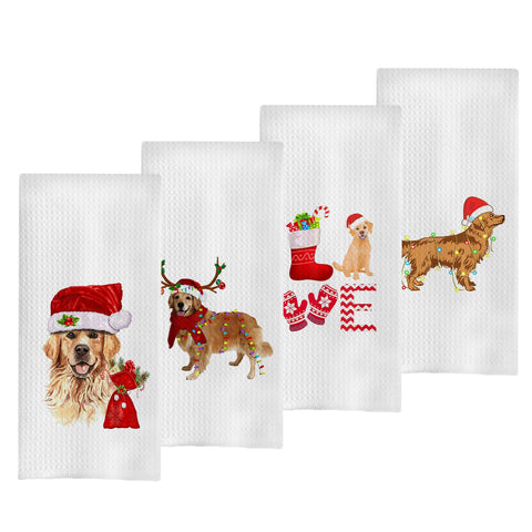 GCFET toallas navideñas con perro dorado para decoración festiva.