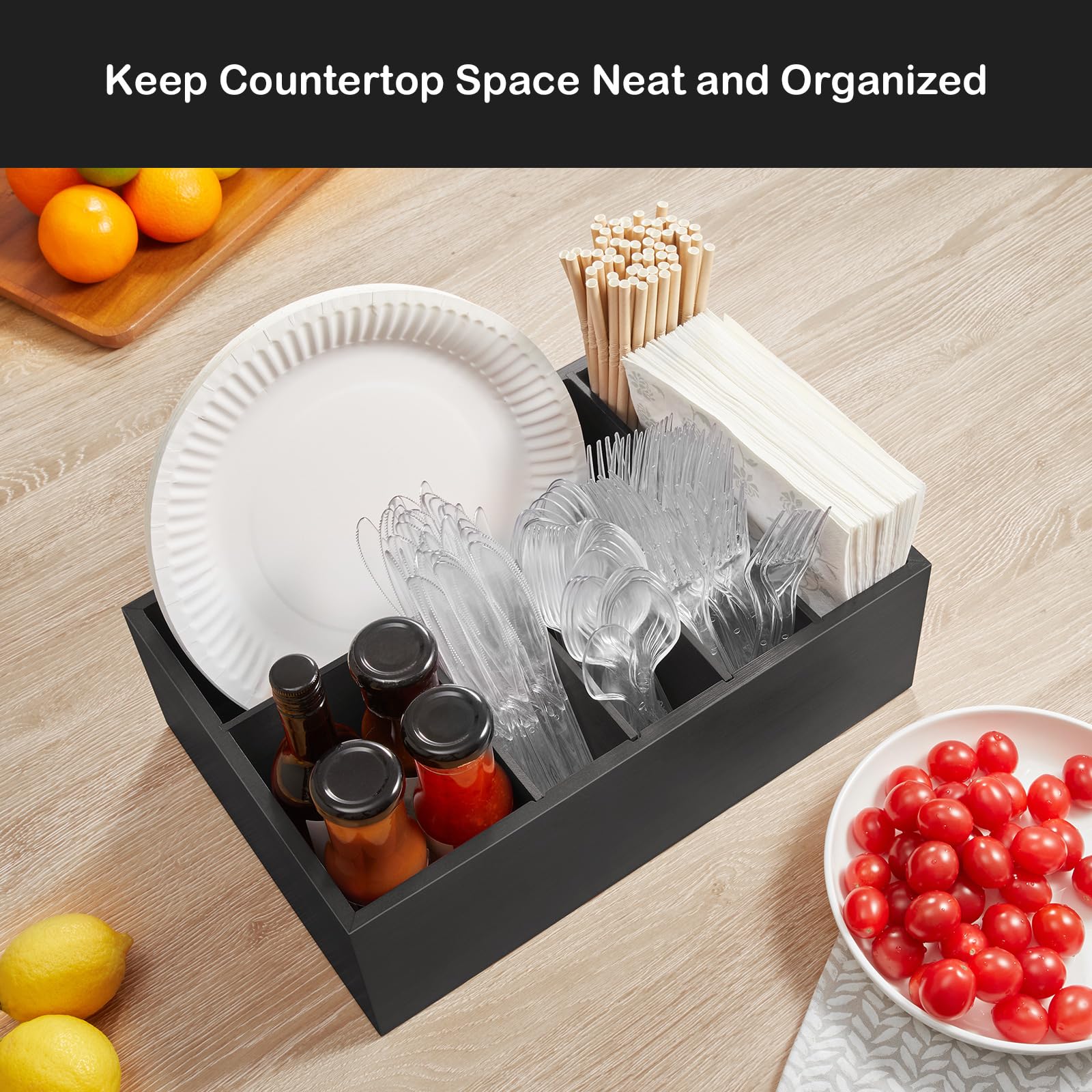 GCWSTJK portaplato-de-madera-negro: servicio práctico en cocina y picnic.