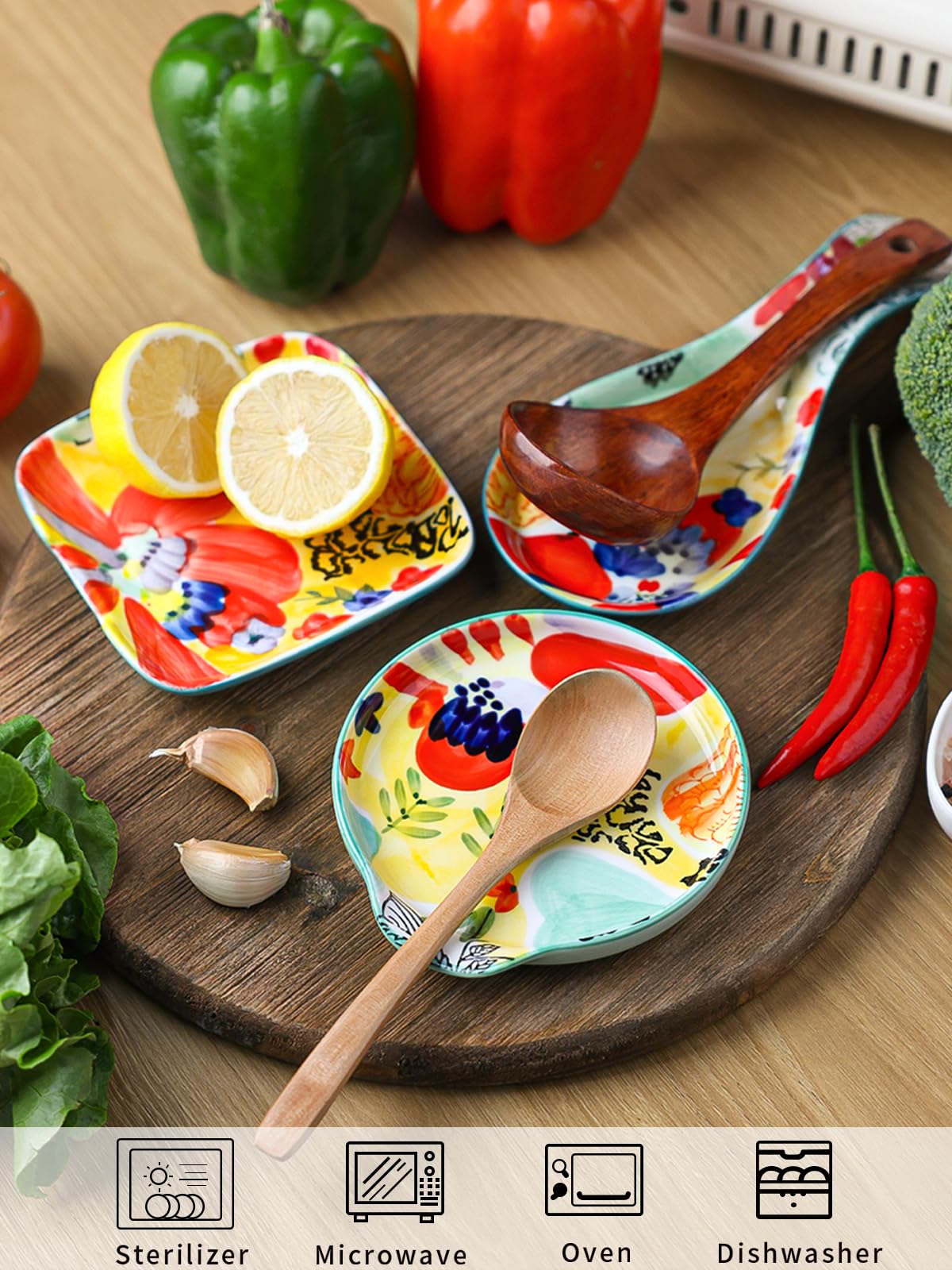 GDCZ reposacucharas cerámico con diseño artesanal y detalle multicolor vibrante
