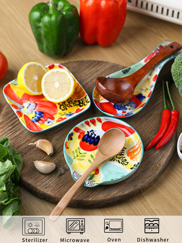 GDCZ reposacucharas cerámico con diseño artesanal y detalle multicolor vibrante