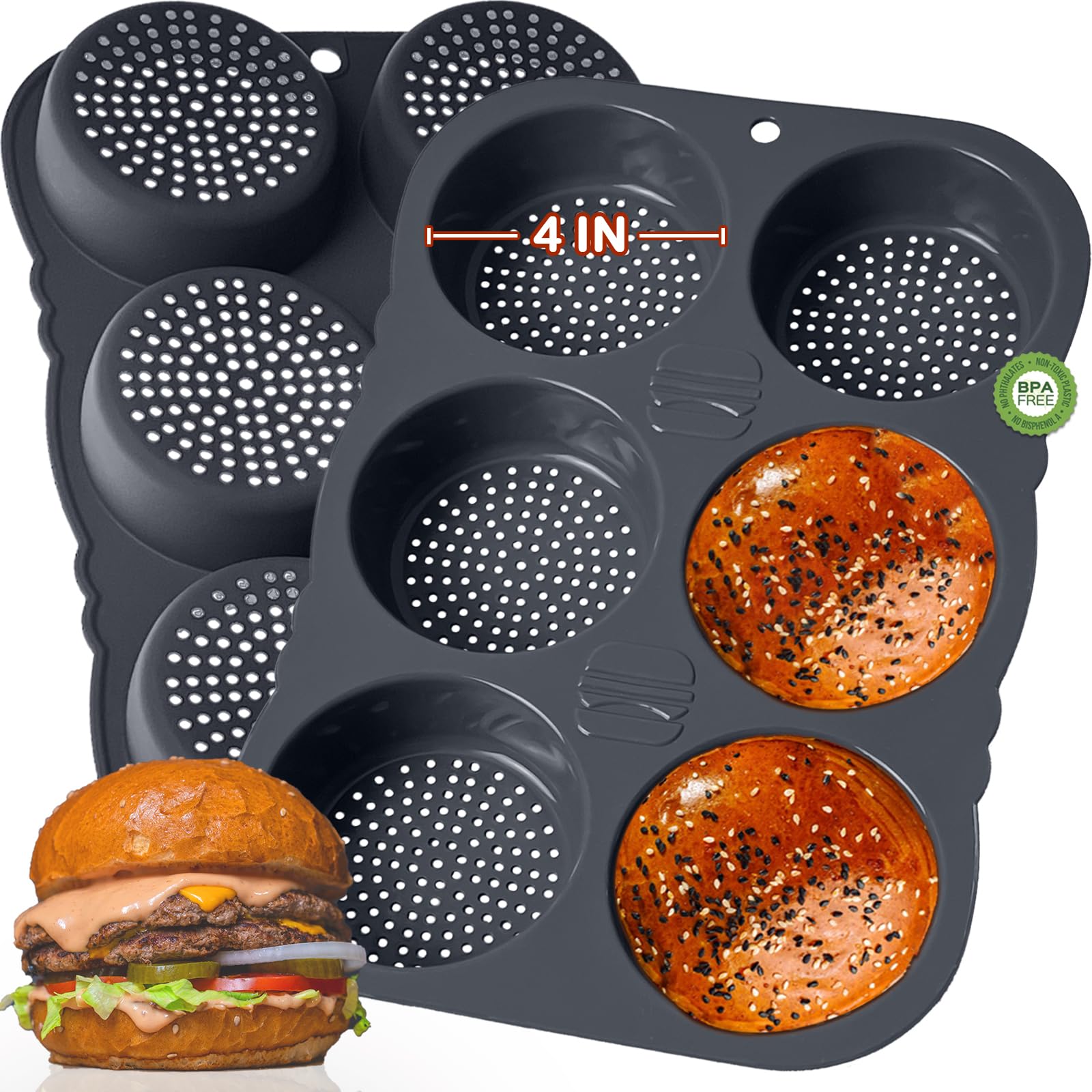 Molde de silicona GDDGCUO para hamburguesa de 4 pulgadas, desmolado suave.
