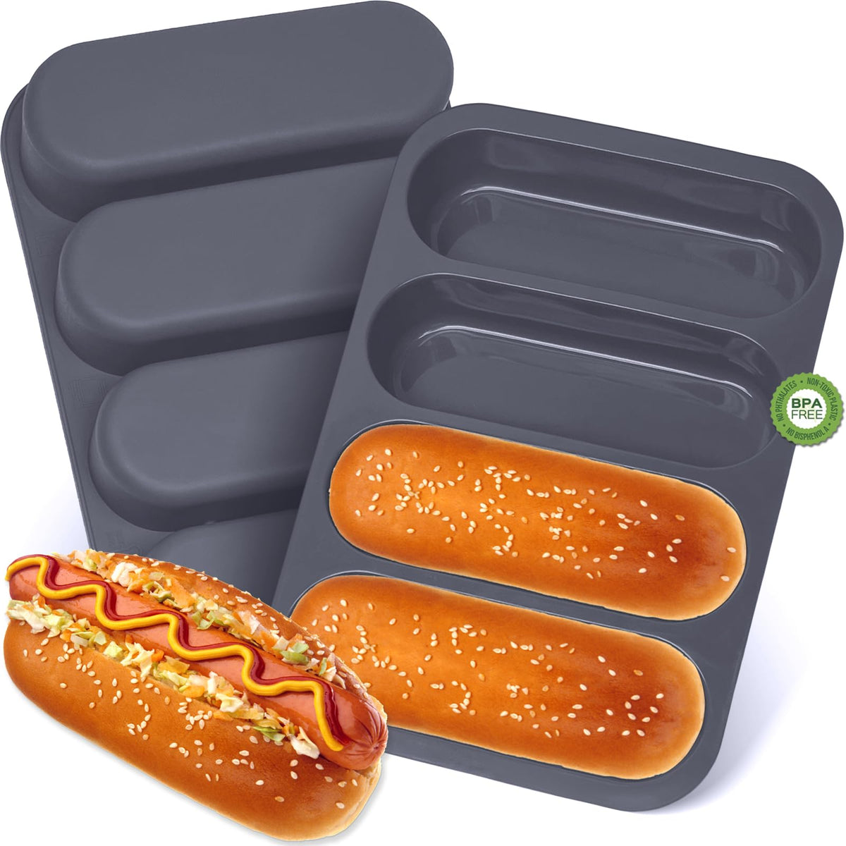 GDDGCUO pan de hot dog de 6 pulgadas con molde de silicona, fácil desmoldeo.