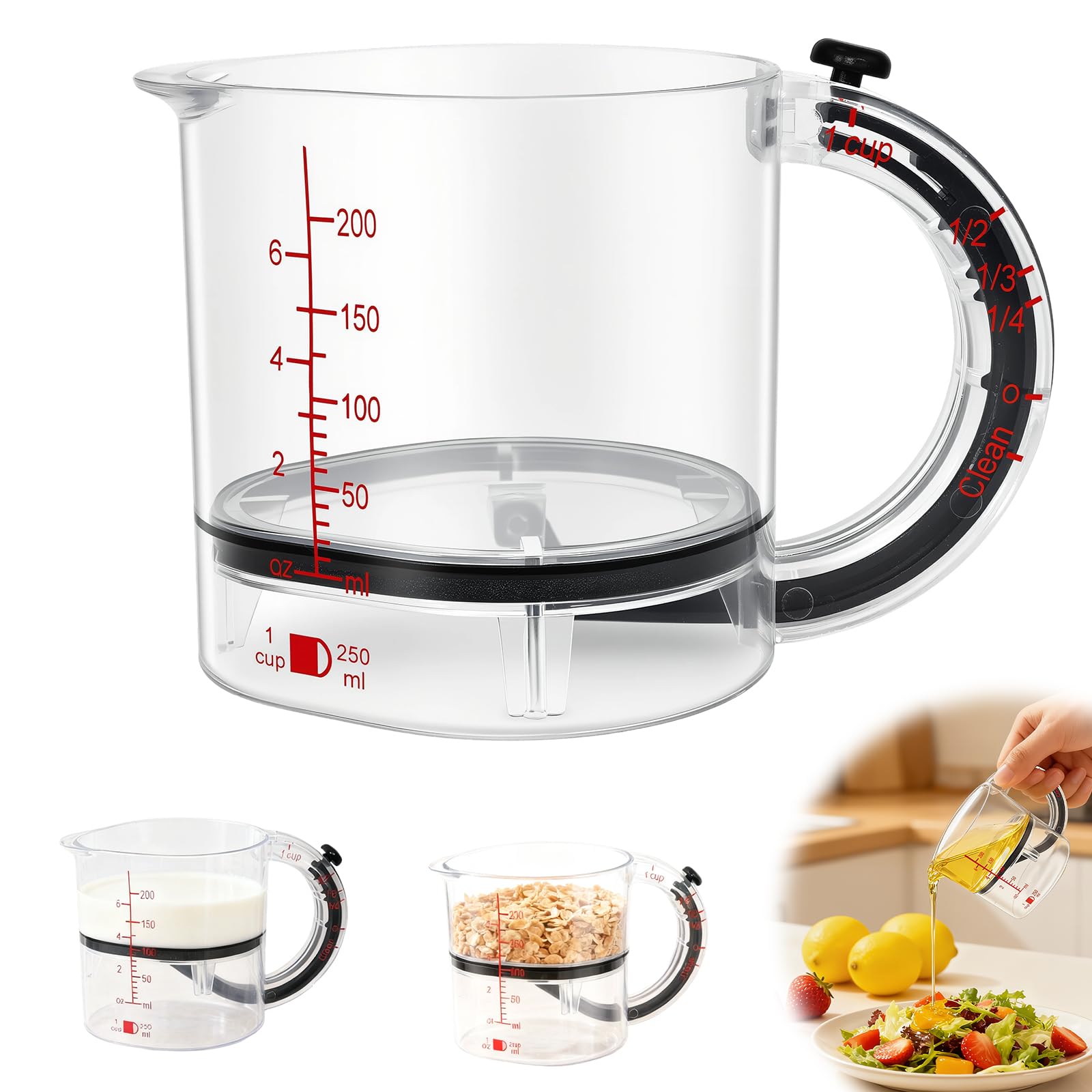 GDGJWL 4-en-1 taza medidora con base ajustable para medición precisa en la cocina