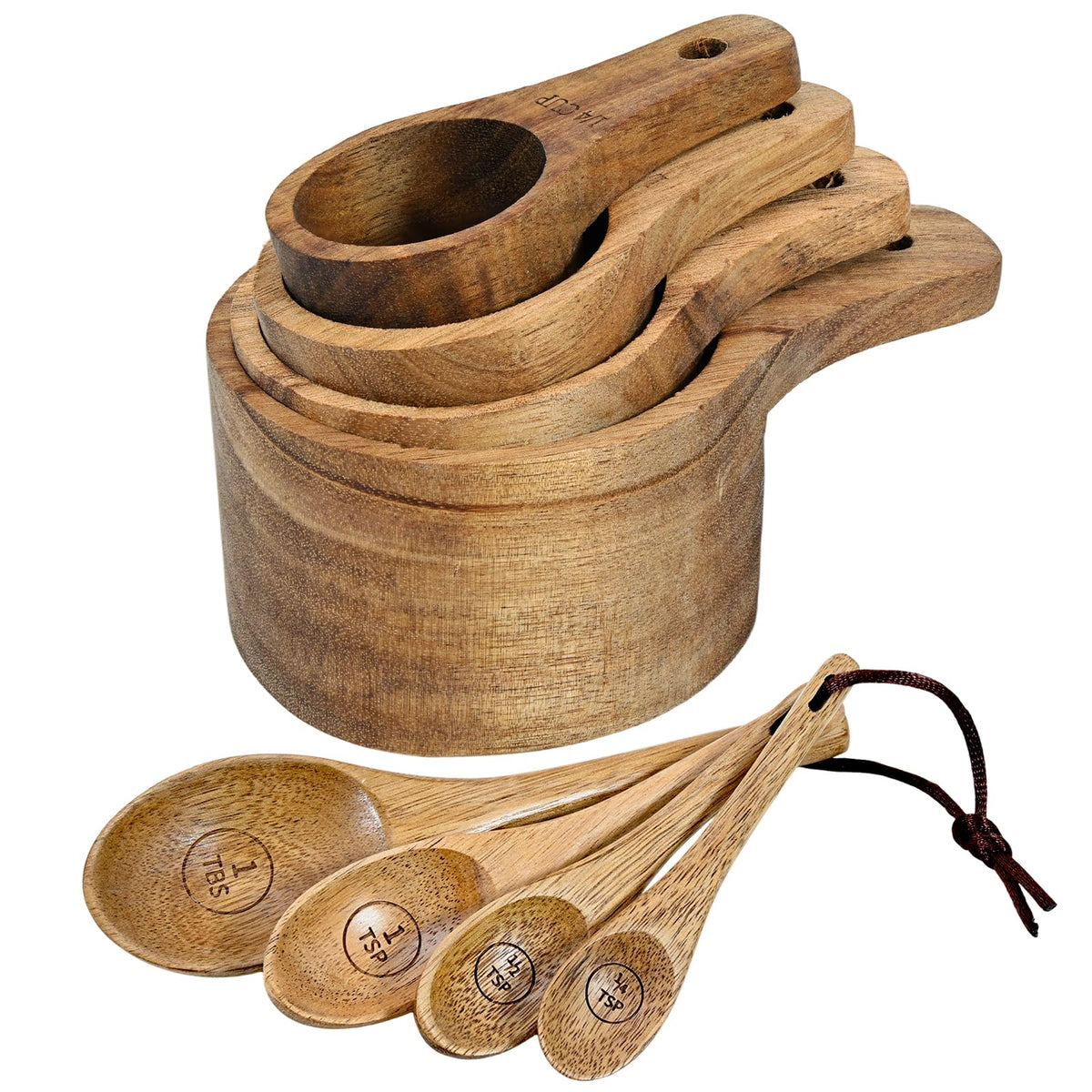 GDGJWL juego de tazas y cucharas de acacia con medidas grabadas para precisión duradera.