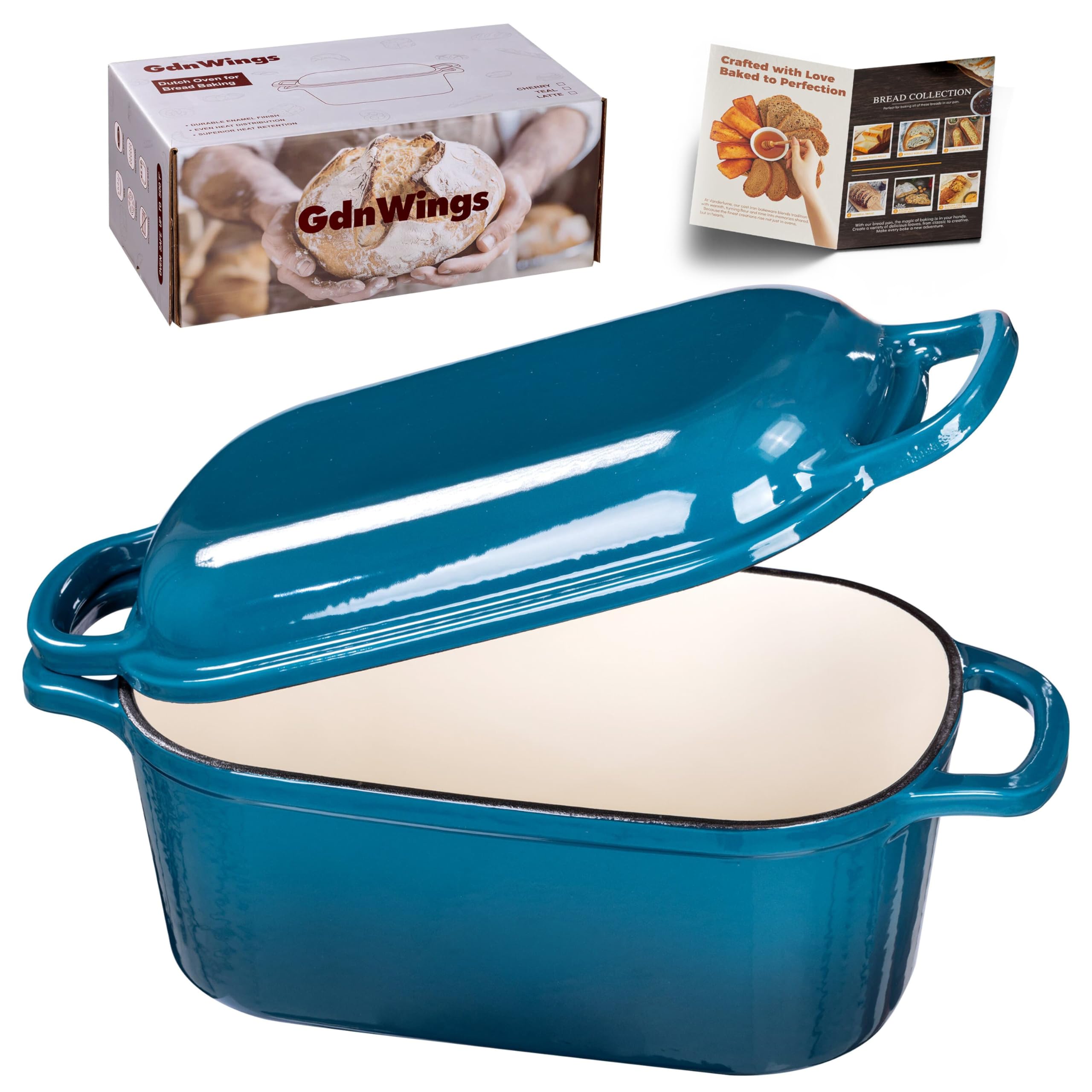 GdnWings olla-horno-oval-teal-con-tapa ideal para pan crujiente