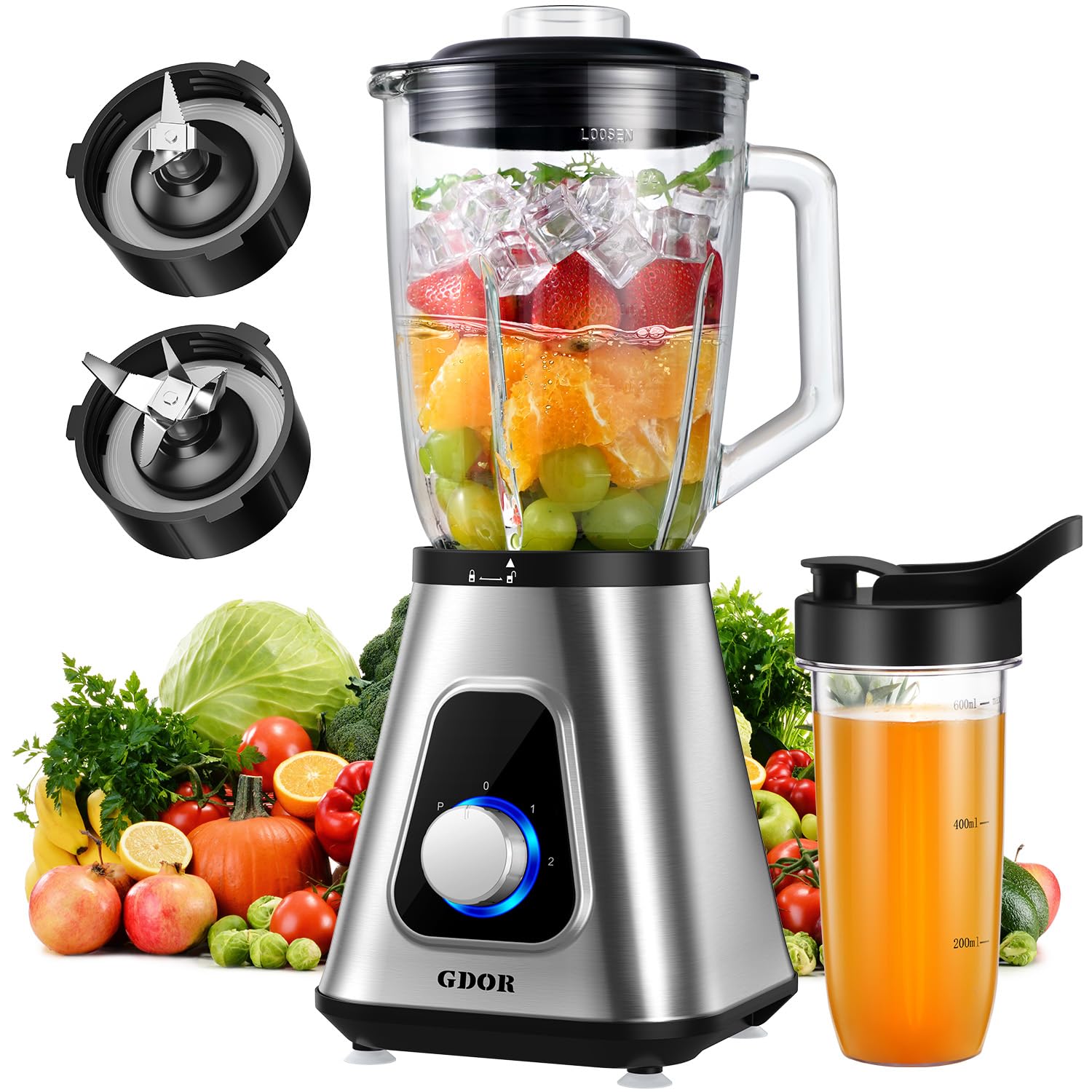 GDOR 1200W Blender, motor potente para batidos cremosos