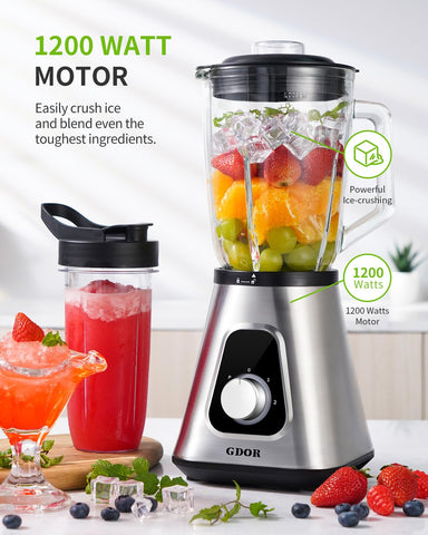 GDOR 1200W Blender, jarra de vidrio 52oz para porciones grandes