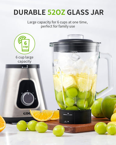 GDOR 1200W Blender, velocidades y pulsar para control preciso