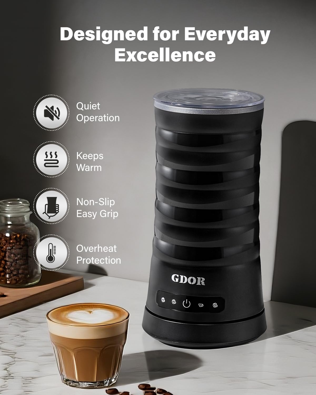 GDOR espumador, diseño negro elegante encaja en cocinas modernas.