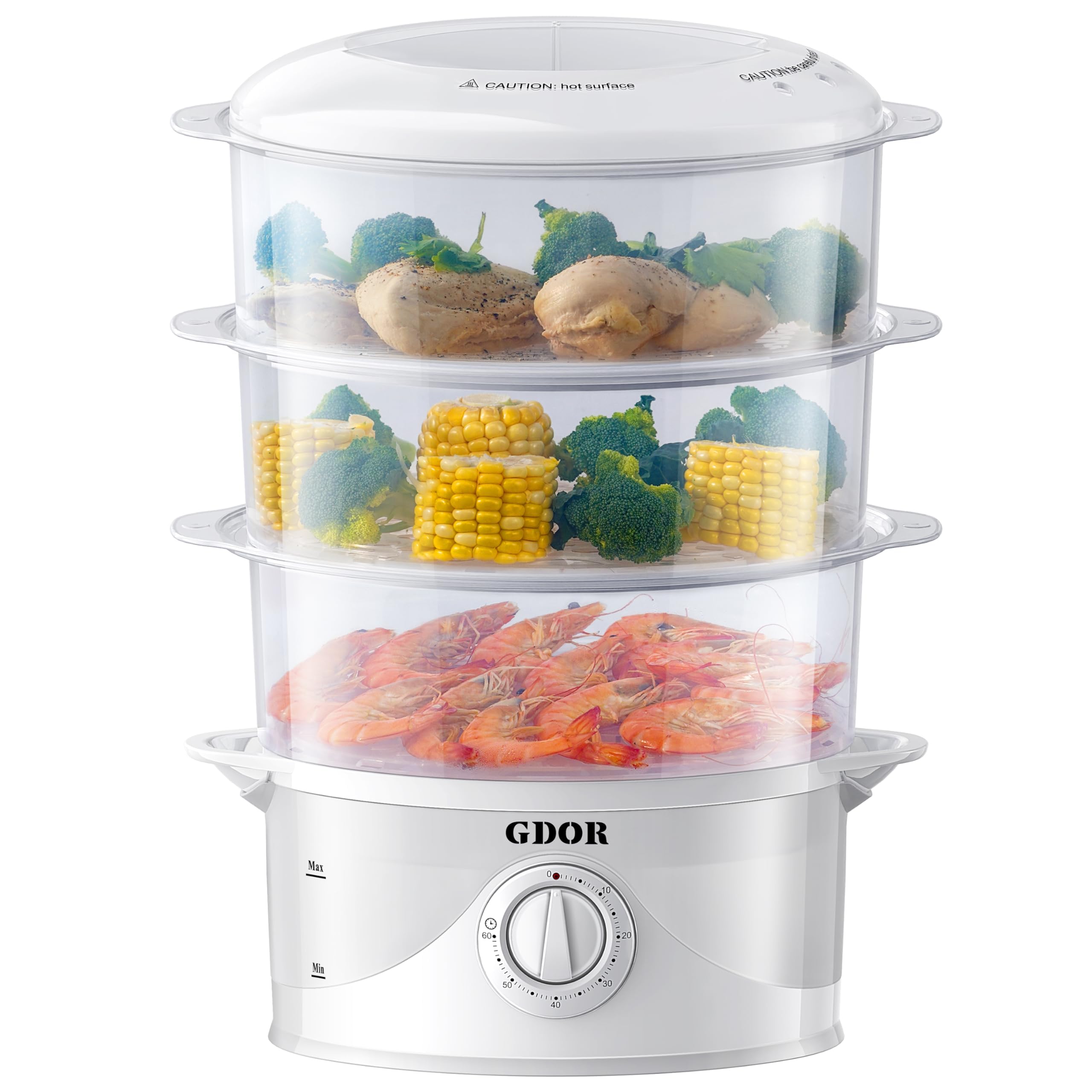 GDOR vaporera 3 niveles vista frontal para cocinar al vapor fácilmente