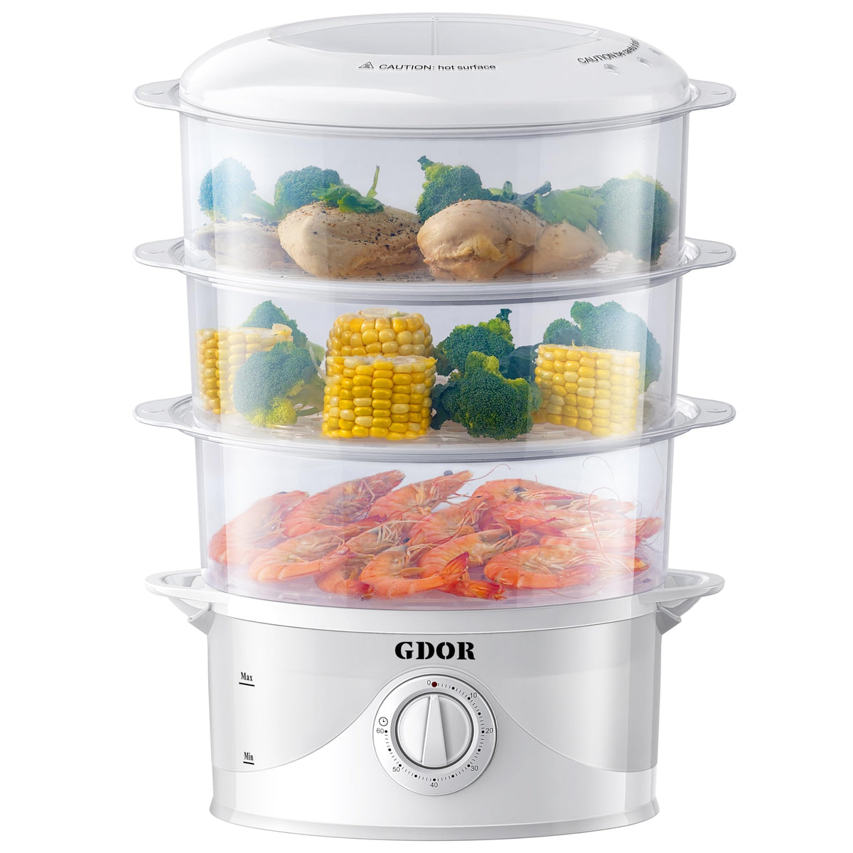 GDOR vaporera 3 niveles vista frontal para cocinar al vapor fácilmente